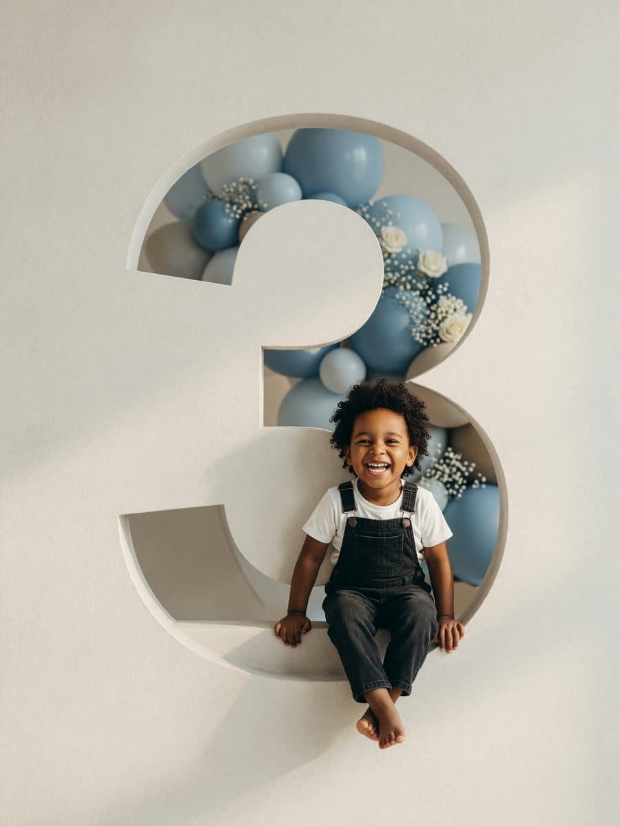 Soft blues and white flowers inside the carved birthday number.